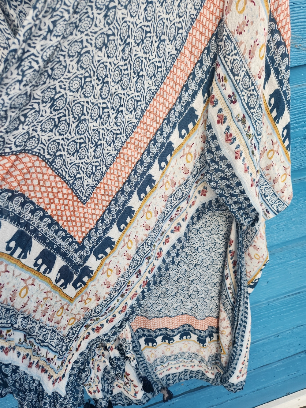 Shiraleah Blue and Coral Patterned Kaftan Cover-Up - Picture 2 of 6